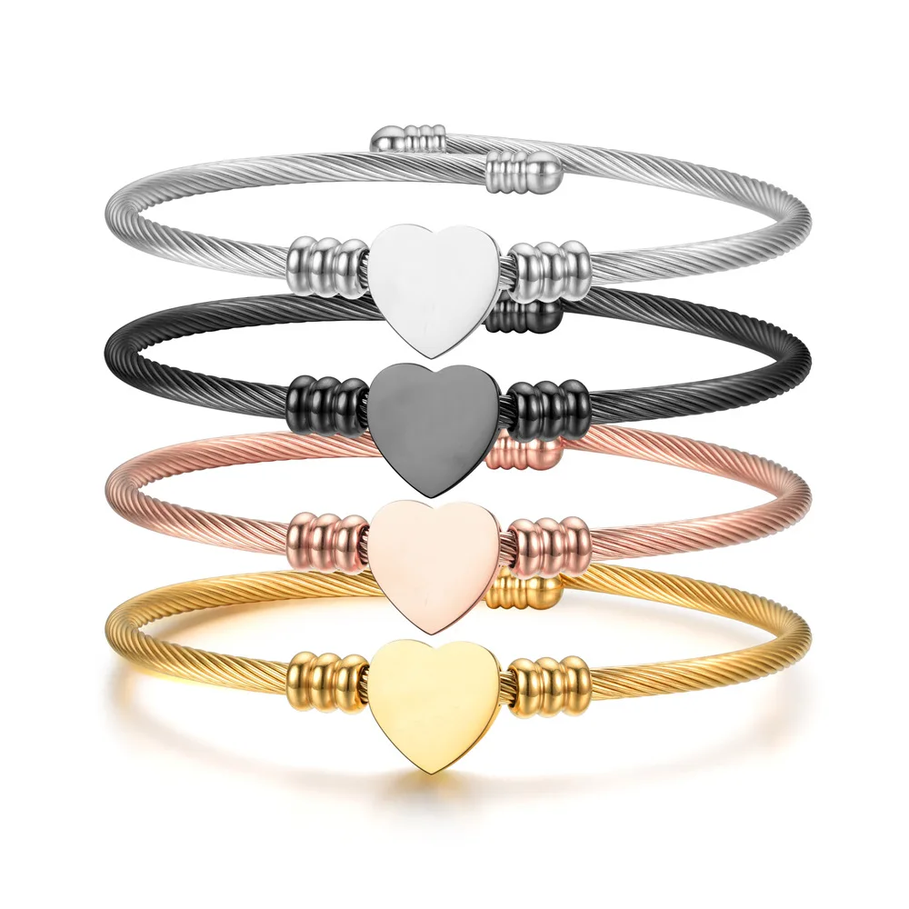 Stainless Steel Wire Woven Bracelet Cable Titanium Steel Heart-Shaped Bracelets For Women