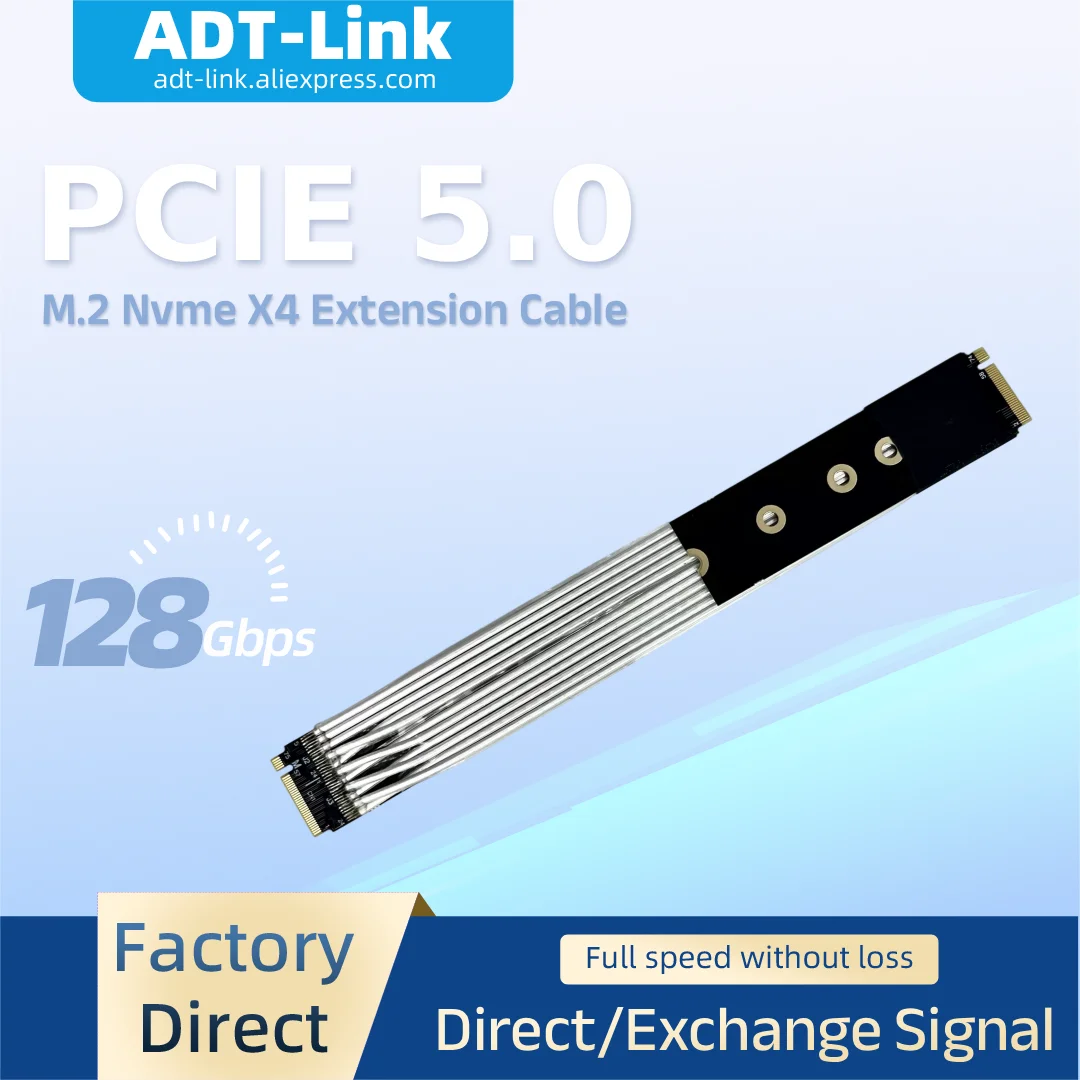 ADT-Link 128Gbps PCIe 5.0  M.2 NVMe x4 Direct/Exchange Connect Adapter High-Temperature Resistant Extension Cable Male-to-Male