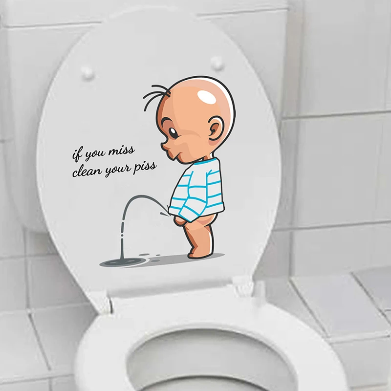 1pc PVC Funny Toilet Warning Toilet Stickers Child Urination Toilet Lid Decoration Removable Wall Toilet Stickers