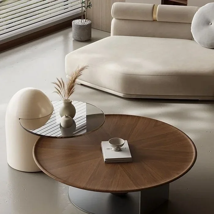 Walnut color light luxury simple size coffee table combination home small living room designer round coffee table