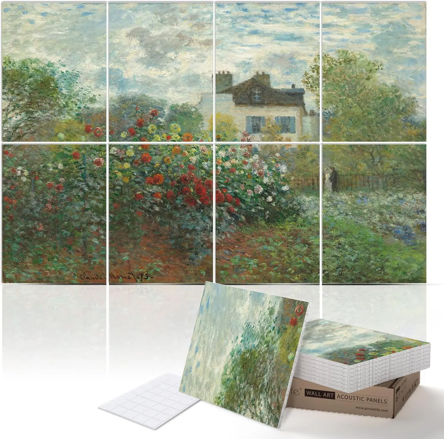 Acoustic Panels Sound Absorbing Wall Art, Noise Cancelling for Home Office, Monet Garden 48x32