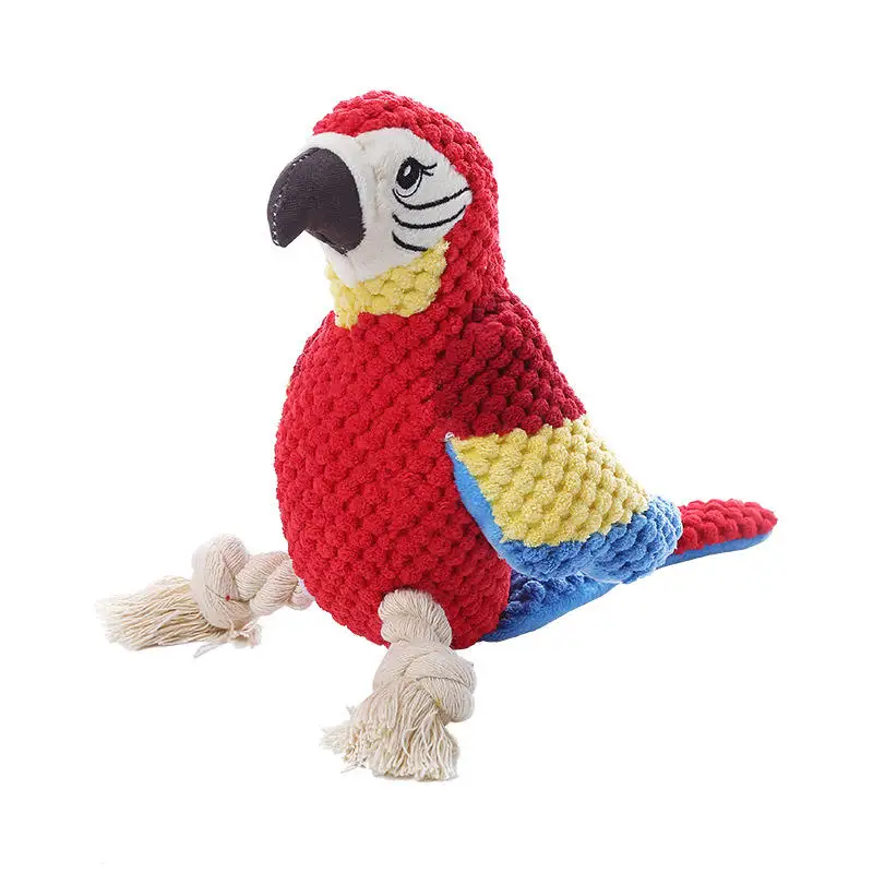 NONOR New Parrot Plush Toys Squeaky Interactive Stuffed Dog Toys With Rope Leg Dog Chew Toys