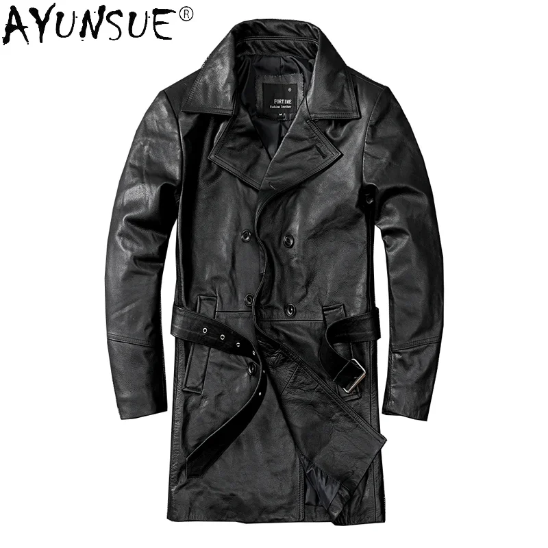 AYUNSUE 2025 New Long Genuine Leather Jacket Men Korean Cowhide Coat Large Size Jackets 5xl Spring Autumn Leather Windbreaker