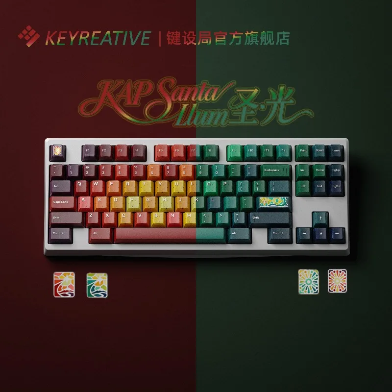 Keyreative KAP Santa Llum Keycaps Translucent Cherry PBT Double-Shot Keycaps DIY Gaming Keyboard Accessory