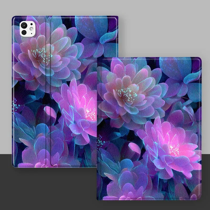 Cartoon Purple Pink Flowers For iPad Pro Mini Air 1 2 3 4 5 6 7 10 11 th 8 9 gen 11 M4 M5 Foldable Tablet Case Cover