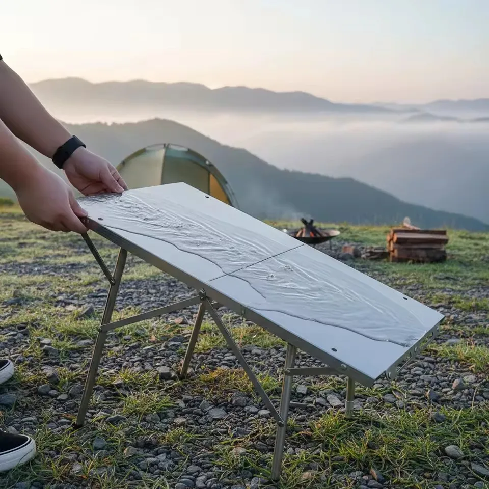 HOMFUL Outdoor camping folding table, portable stainless steel picnic table, leisure barbecue heat-resistant table, new product