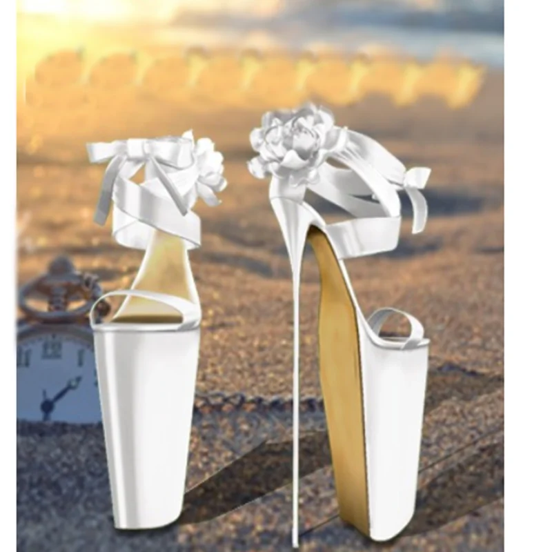 

White Flower Hollow Platform Sandals Thin High Heel Peep Toe Fashion Sexy 2025 Summer Big Size Woman Shoes Zapatillas Mujer
