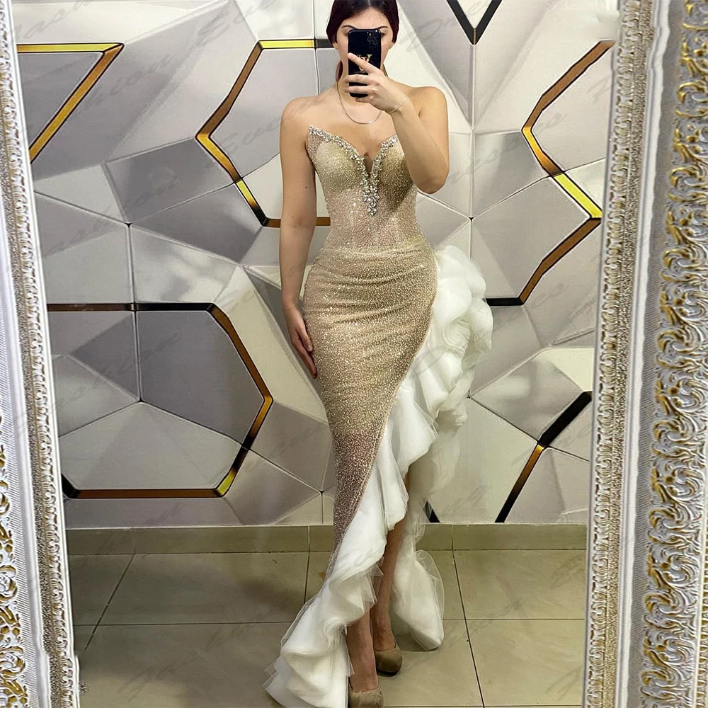 Fascinating A Line Long Evening Dresses Sexy Backless Mermaid Off The Shoulder Sleeveless High Slit Party Prom Gowns For Women