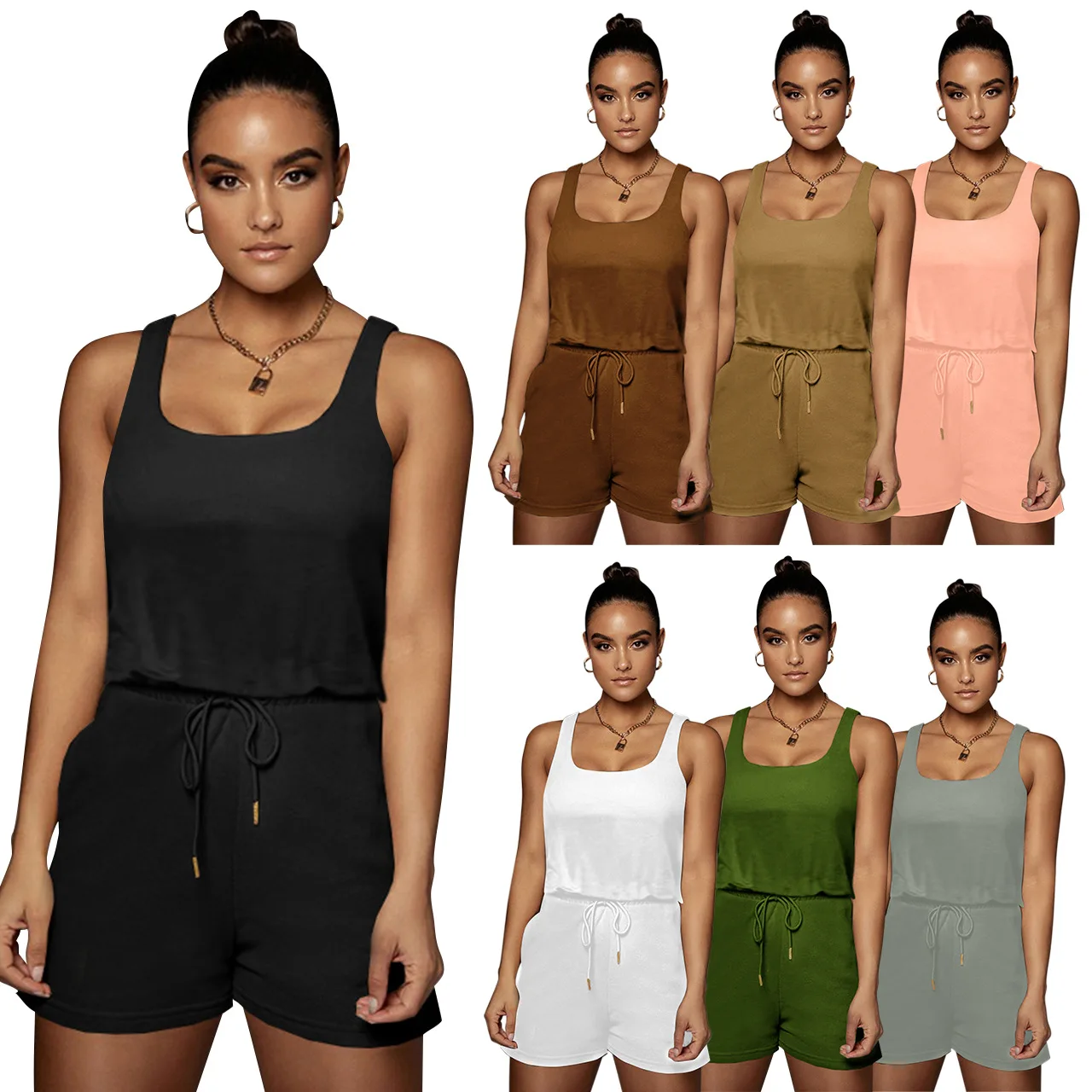 Women's Sweatshirt Fabric Tank Top Sports One-piece Shorts Jumpsuit Fashion Solid Color Casual Sleeveless Womens Summer Rompers