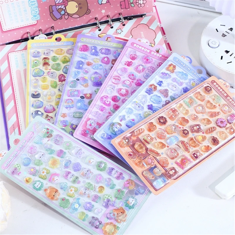 Clear Cartoon 3D Animal Sticker Water Resistant for Scrapbooking Journal Planner Kids Motivational Sticker for Rewarding