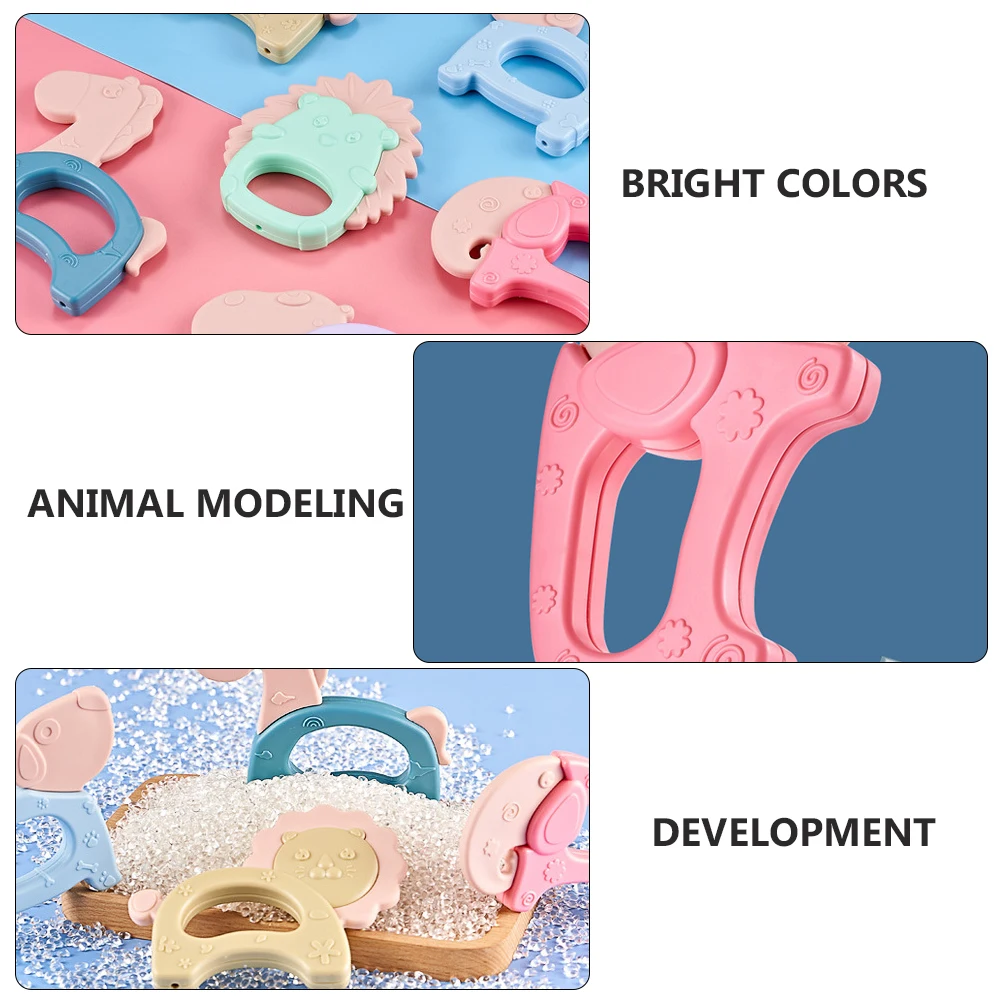 Lot de 6 hochets de dentition pour bébé, forme animale, couleurs vives, à saisir facilement pour nouveau-nés, outil apaisant pour la dentition, hochet polyvalent