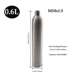 Empty 0.6L 0.64KG Aluminum CO2 Air Tank Safety explosion-proof High Pressure Soda Bottle Filling Tank Cylinder M18x1.5 250bar