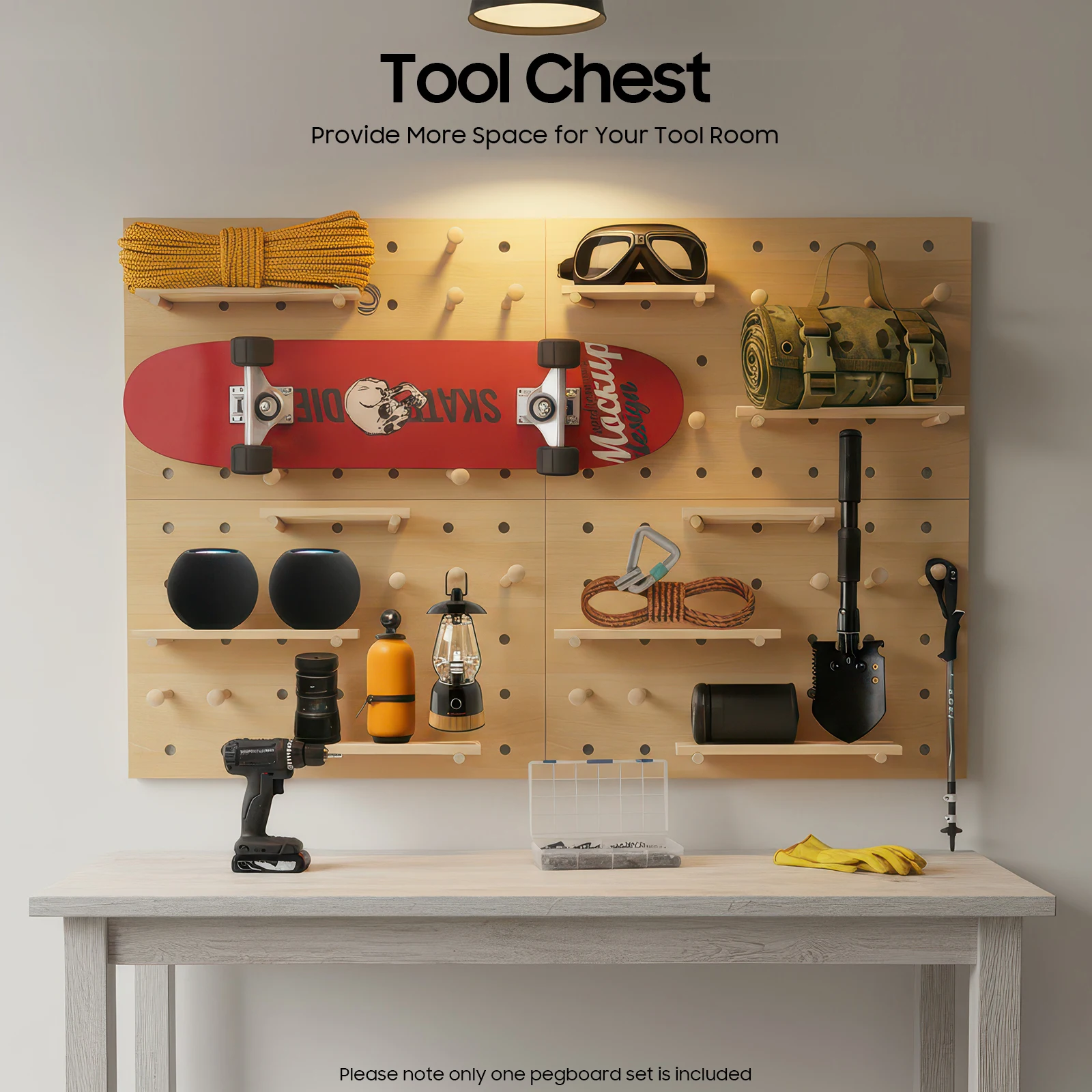 

[Wooden Rectangular Pegboard Kit] Wooden Rectangular Pegboard Organizer - Wood - For Home Office - DIY Modular Storage