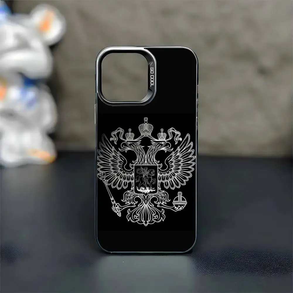روسيا العلم حالة الهاتف آيفون 17,16,15,14,13,12,11 برو ماكس Blcak الملونة الفضة مطلي داخل جراب هاتف #4