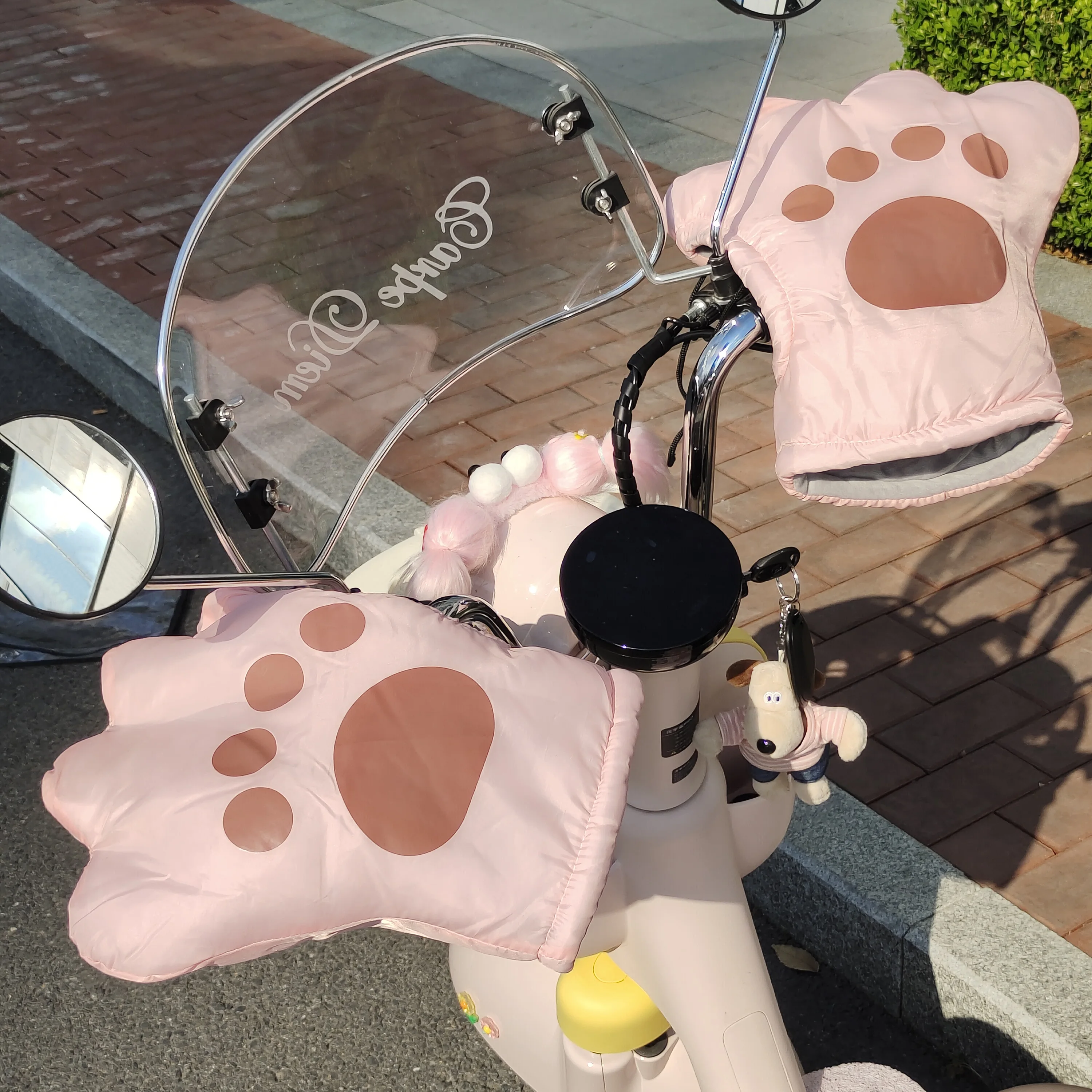 

Winter Anti Cold Warm Handlebar Cover Cat Paw Electric Bike Handle Cover Windproof Plush Thick Motorcycle Windproof Gloves