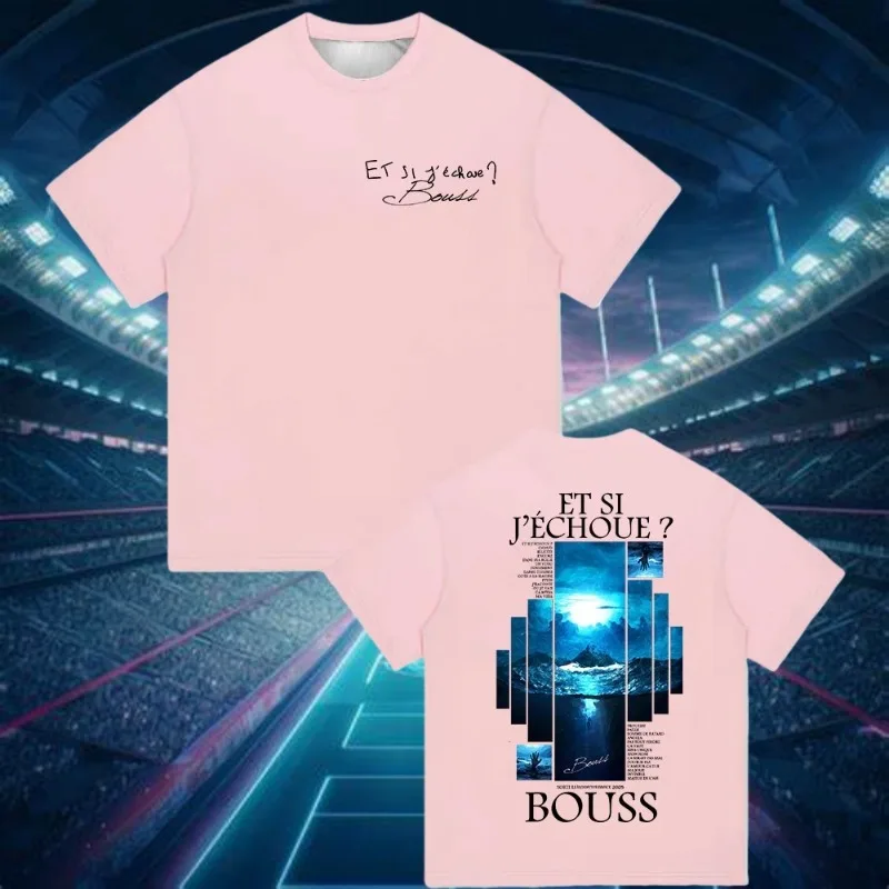 2026 Hot Rapper BOUSS ET SI J'ECHOUE؟ تي شيرت جرافيك Tour 2025 للرجال تي شيرت هيب هوب بأكمام قصيرة تي شيرت نقي ملابس الشارع