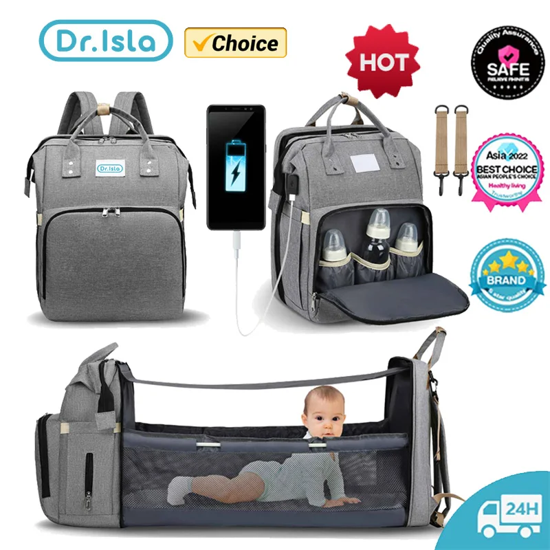 Dr.isla Mummy Bag Portable Crib Nappy Backpack Large Maternity Bag For Baby Multi-function Waterproof Outdoor Travel Diaper Bags