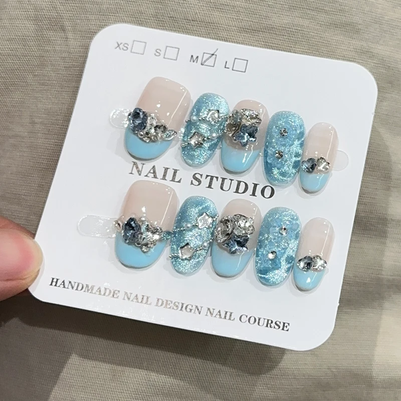 10Pcs Exquisite Luxury Rhinestone Handmade Reusable Daily Wear Press On Nail Fashionable Woman's Nail Tips for Party Nails Gift