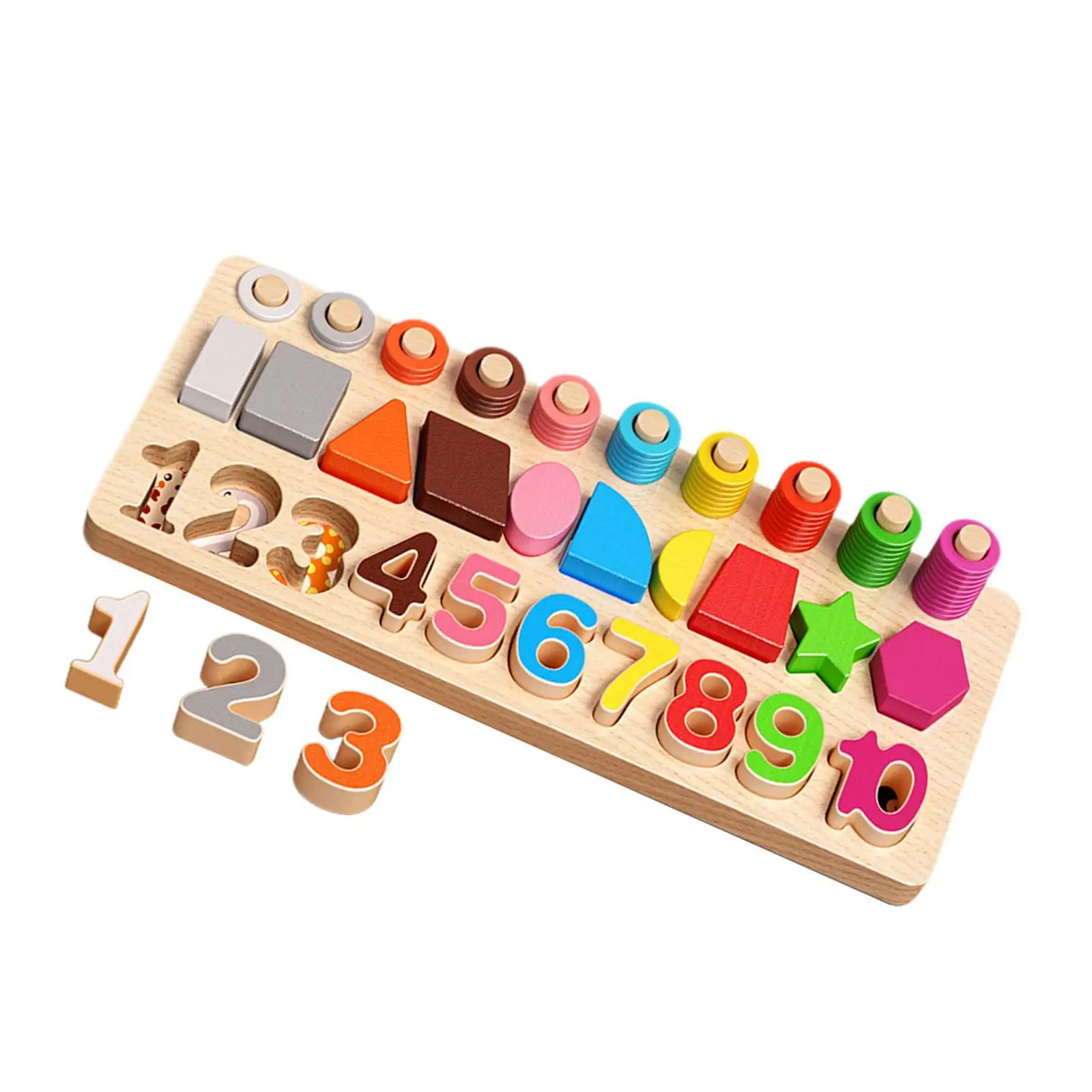 Number Board Math Shape Blocks Hand Eye Coordination Color Shape Sorting Matching Wooden Puzzle Toy for Kids 3 4 5 Years Old