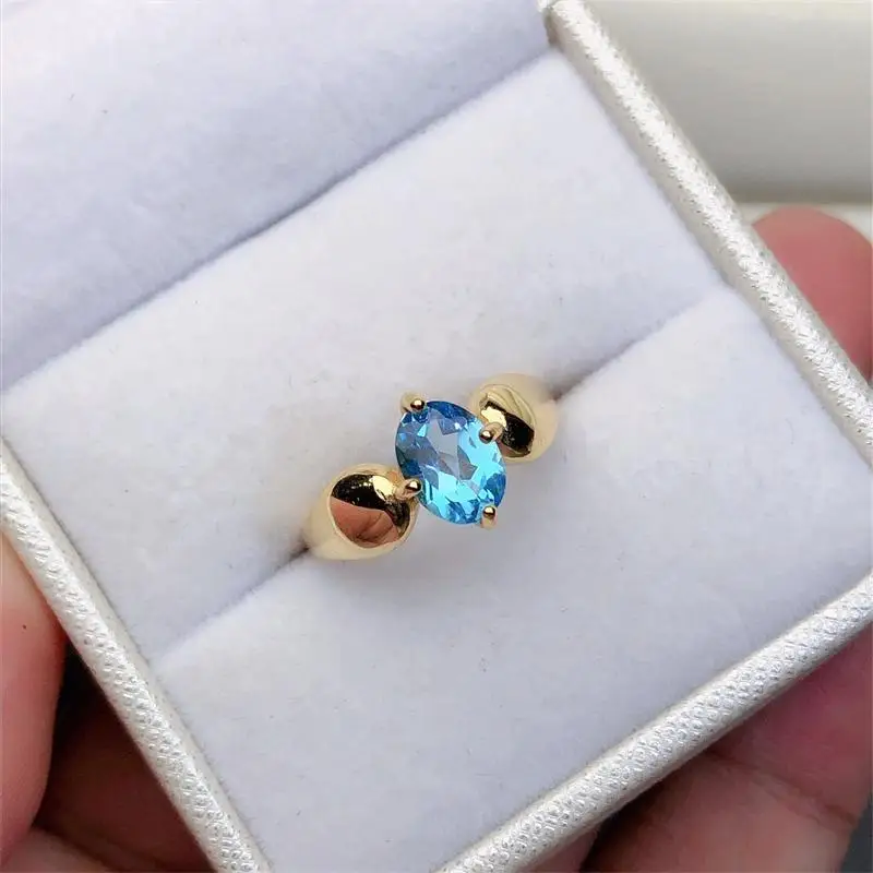 Best Seller ZECAA Topaz Fine Jewelry Woman Topaz Ring With Natural Switzerland Blue Topaz Gemstone 6*8mm Silver Ring For Gift