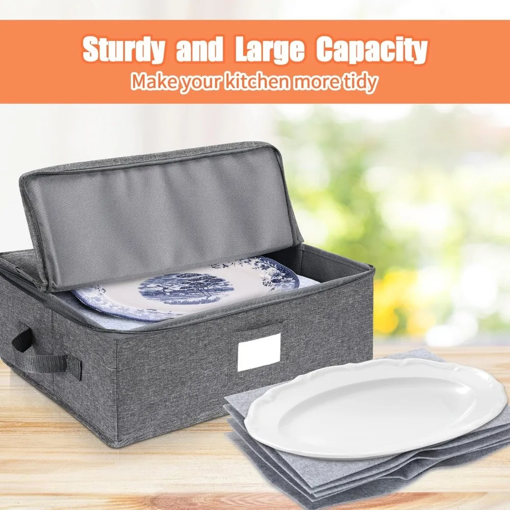 Stackable Hard Shell China Storage Box Set, 17x13x6 Inches, for Moving Supplies with 3 Pcs Platter Holder