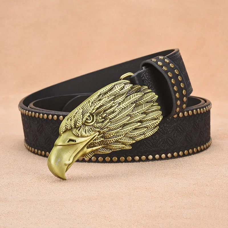 

Fashion Punk Eagle Head Buckle Belts for Men Retro Solid Color Embossed Denim Rivet Decoration Belt Clothing Accessories Gift