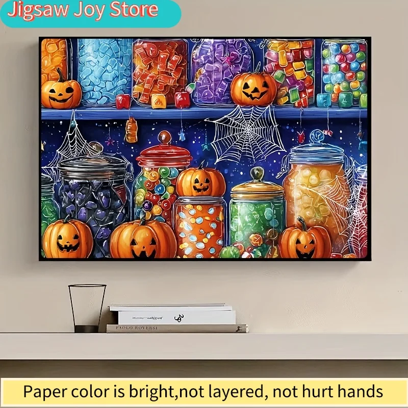 A 500pcs Puzzle for Adults Featuring a Captivating Arrangement of Halloween Candy Jars, Suitable for Party Games And Activitie