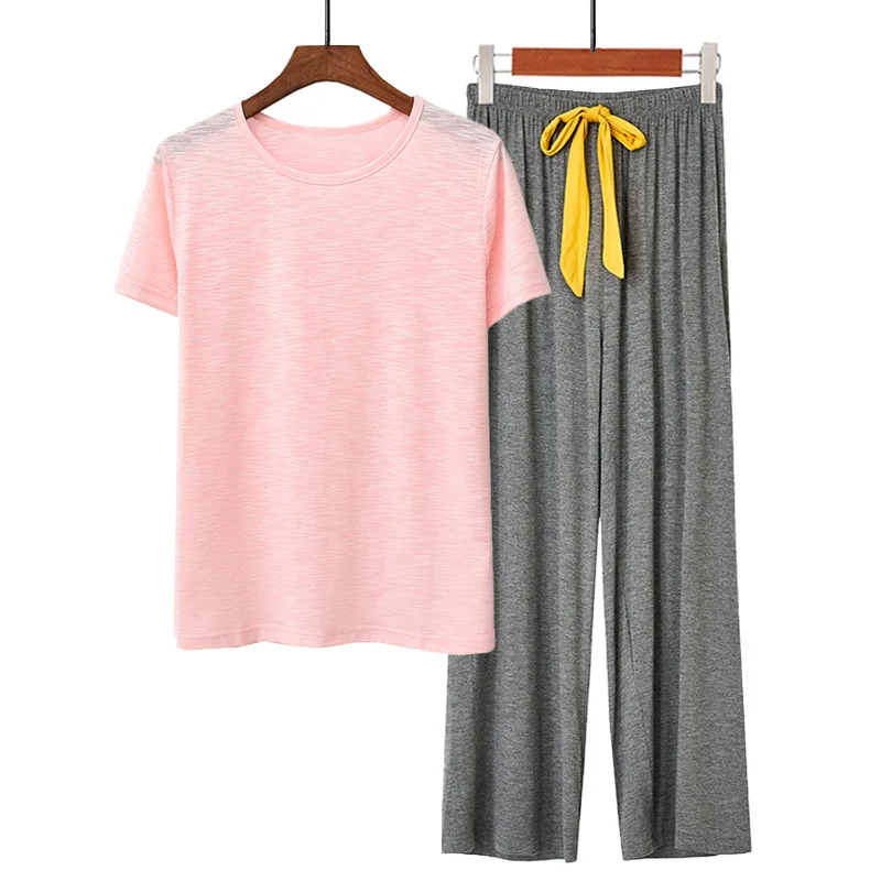 New Lady's Loungewear Spring Summer Relaxed Slub Cotton Short Sleeve Pajamas Sets Breathable Comfy Casual Homewear 2pcs Outwear