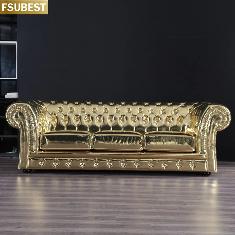 Chesterfield Leather Sofa Set Luxury Modern Golden Leather Chesterfield Sofa For Sale Vintage Deep Button Tufted Pu Leather Sofa