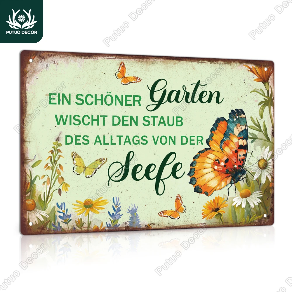 

Putuo Decor 1pc Vintage Metal Tin Garden Sign, 7.9x11.8Inches, Wall Art Deco Suitable for Home Yard, Back Garden, Butterfly，Gift