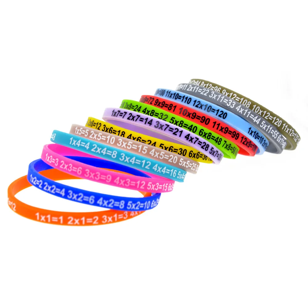 

120 PCS Multiplication Tables Skinny Silicone Wristband for Student Youth Size