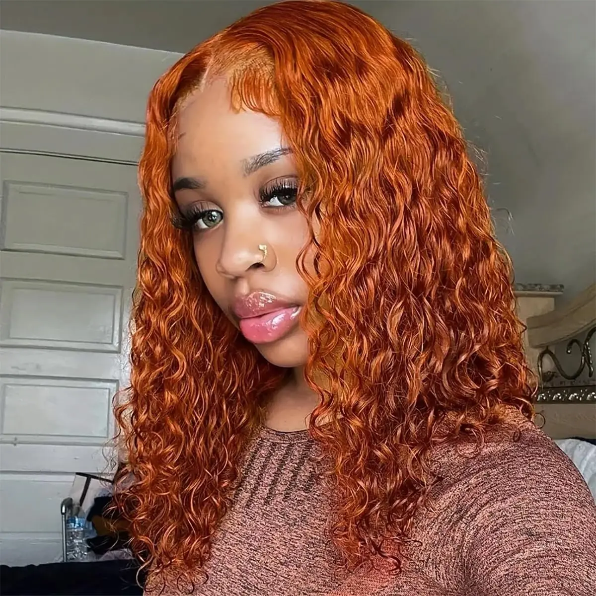 

Deep Wave Ginger Bob Wig 100% Human Hair 13x4 Transparent Lace Frontal Wigs for Black Women Pre Plucked Wigs Human Hair