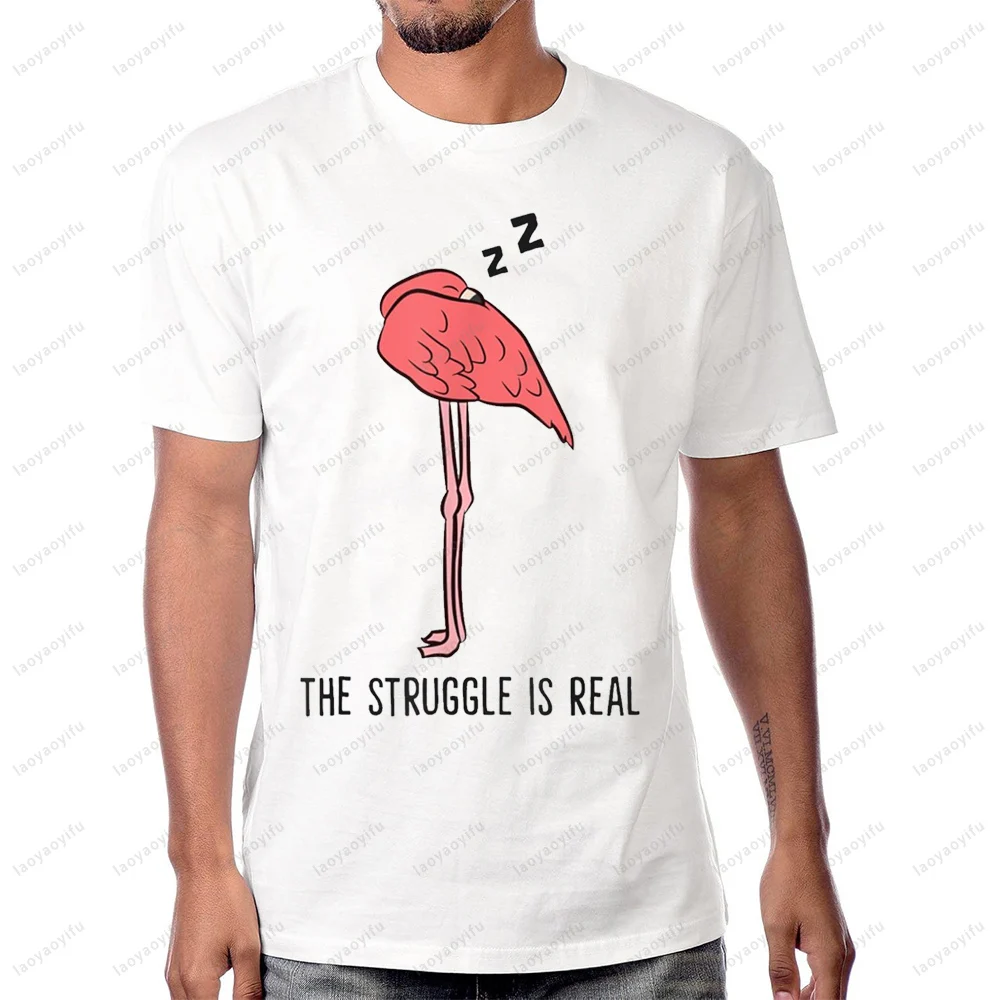 Tired Flamingo Lazy Flamingo The Struggle Is Real T-Shirt Casual Fashion Loose Harajuku Streetwear Summer Breathe Comfort Tshirt