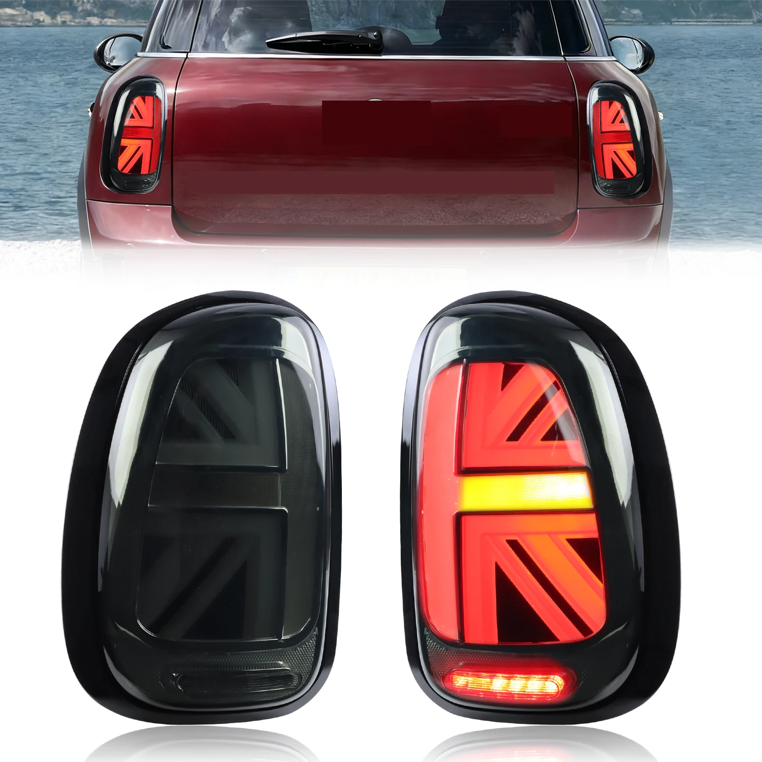 2Pcs For 2010 2011 2012 2013 2014 2015 2016 Mini Cooper Countryman R60 Rear Union Jack Tail Brake Light Backup Reverse Light LED