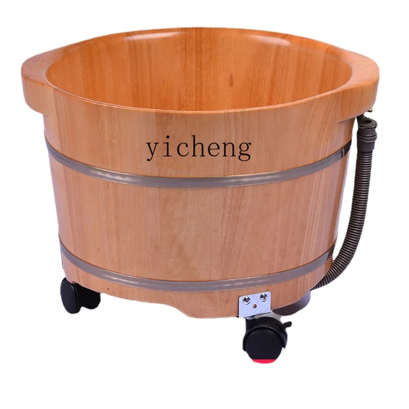 

ZK Oak Foot Bath Barrel Wooden Barrel with Wheels Household Massage Basin with Drainage Foot Bath Foot Washing Wooden Basin