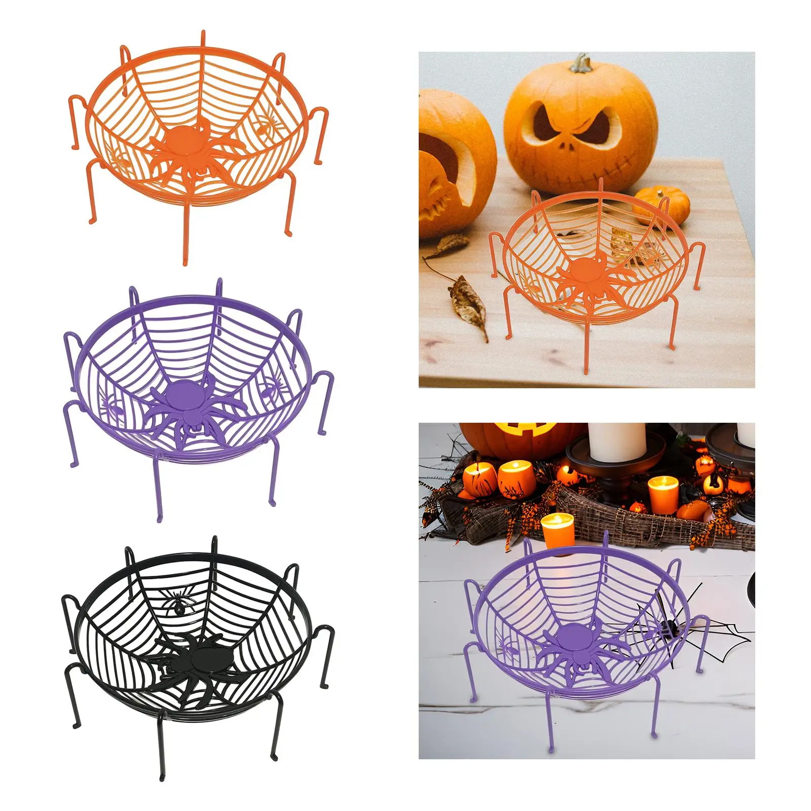 Kitchen Fruit Bowl Spider Design Halloween Candy Holder for Snack Bread Veggie Tray