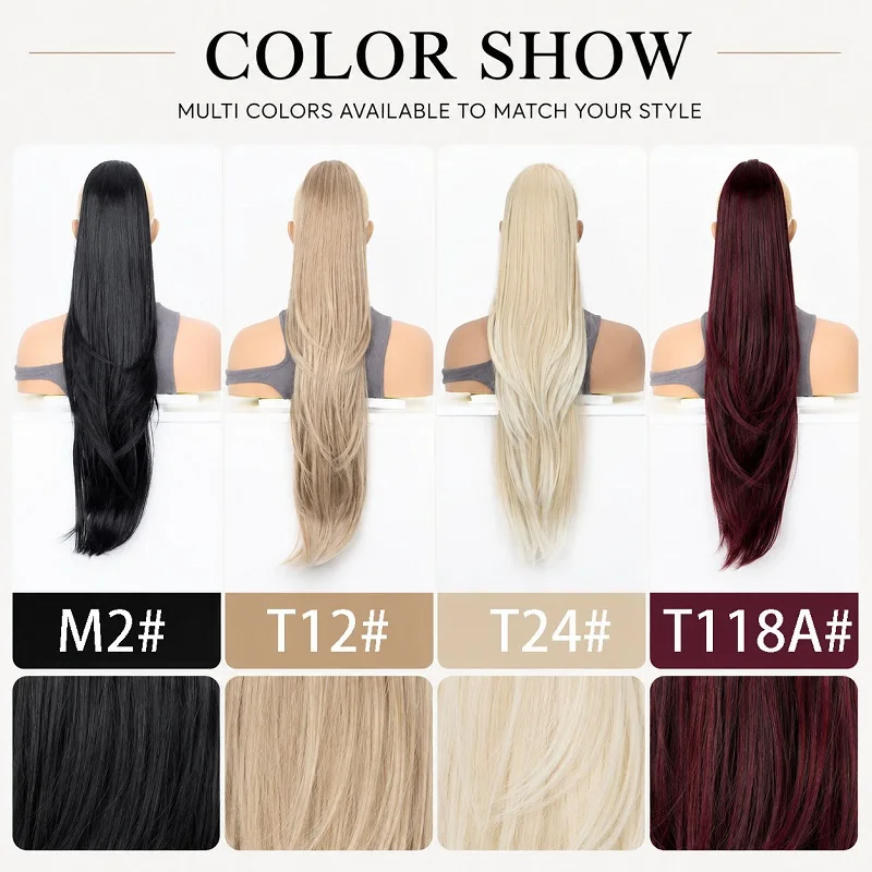 26Inch Synthetic Long Straight Layered Ponytail Hair Extension Drawstring Wrap Around Fiber Hairpiece for Women Daily Use