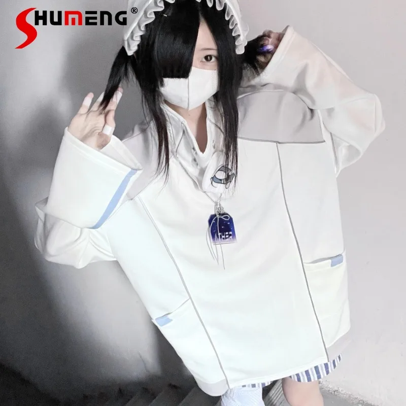 

2025 Autumn New Long Sleeves Pullover Sweatshirt Coat Top Japanese Rojita Original Design Aqua System Loose Hoodies Jacket Women