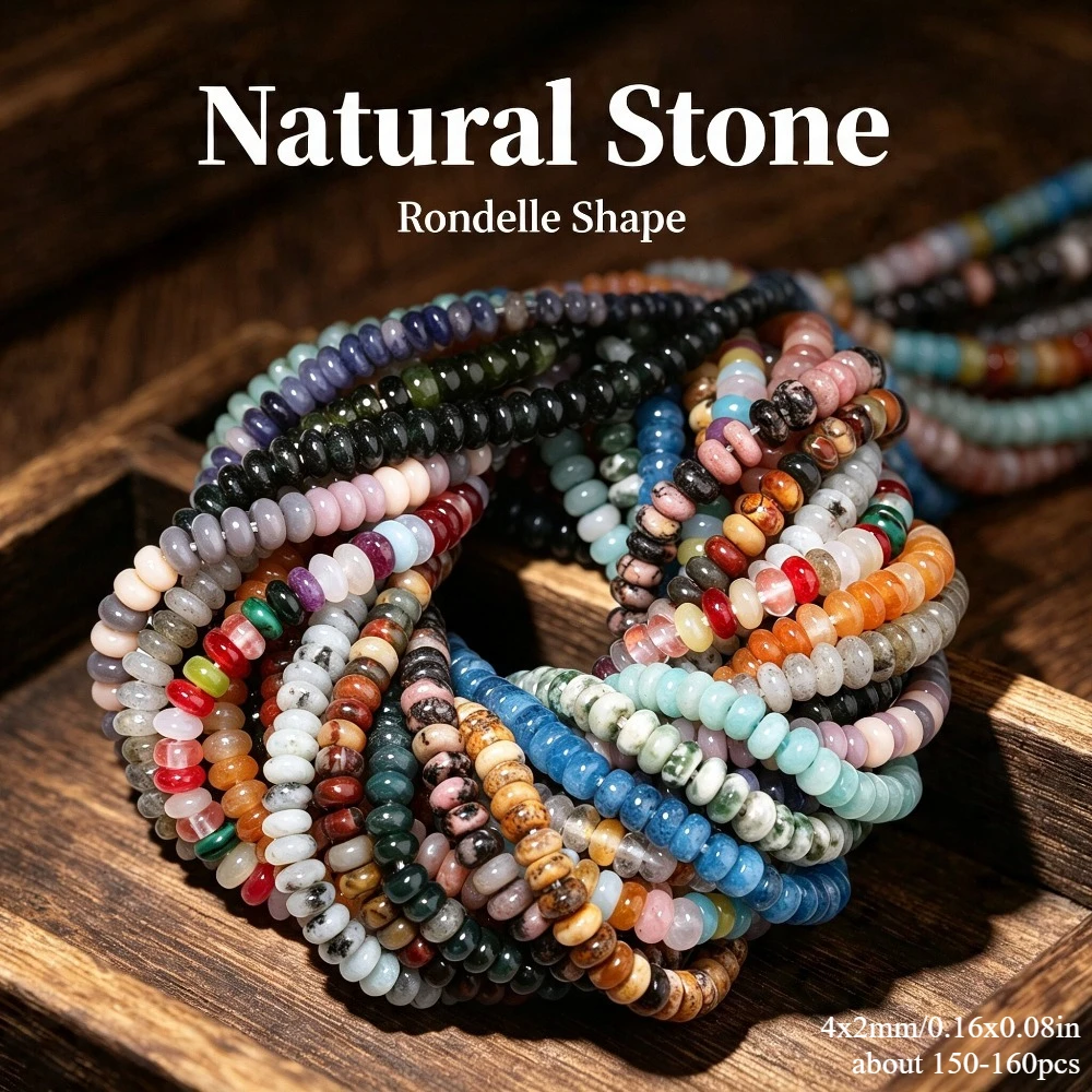 4*2mm Naturstein-Rondellperlen Achat Quarz Jaspis Lose Abakusperlen für Schmuckherstellung DIY Armband Halskette Zubehör 15" – Detail 5