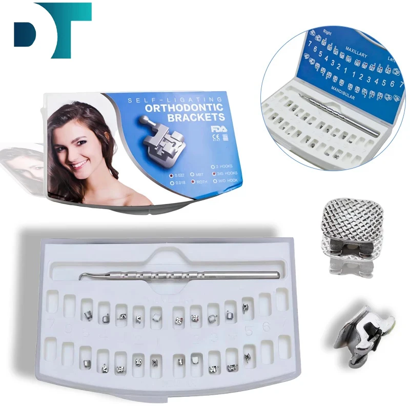 

Wholesales 5Boxes Dental Orthodontic Self Ligating Brackets Braces Orthodontic Fake Metal Braces MBT/Roth With 345 Hook 0.022 3G