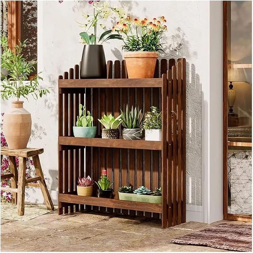 

3-Tier Wooden Plant Stand, Indoor/Outdoor Ladder Style Holder for Pots (Brown)
