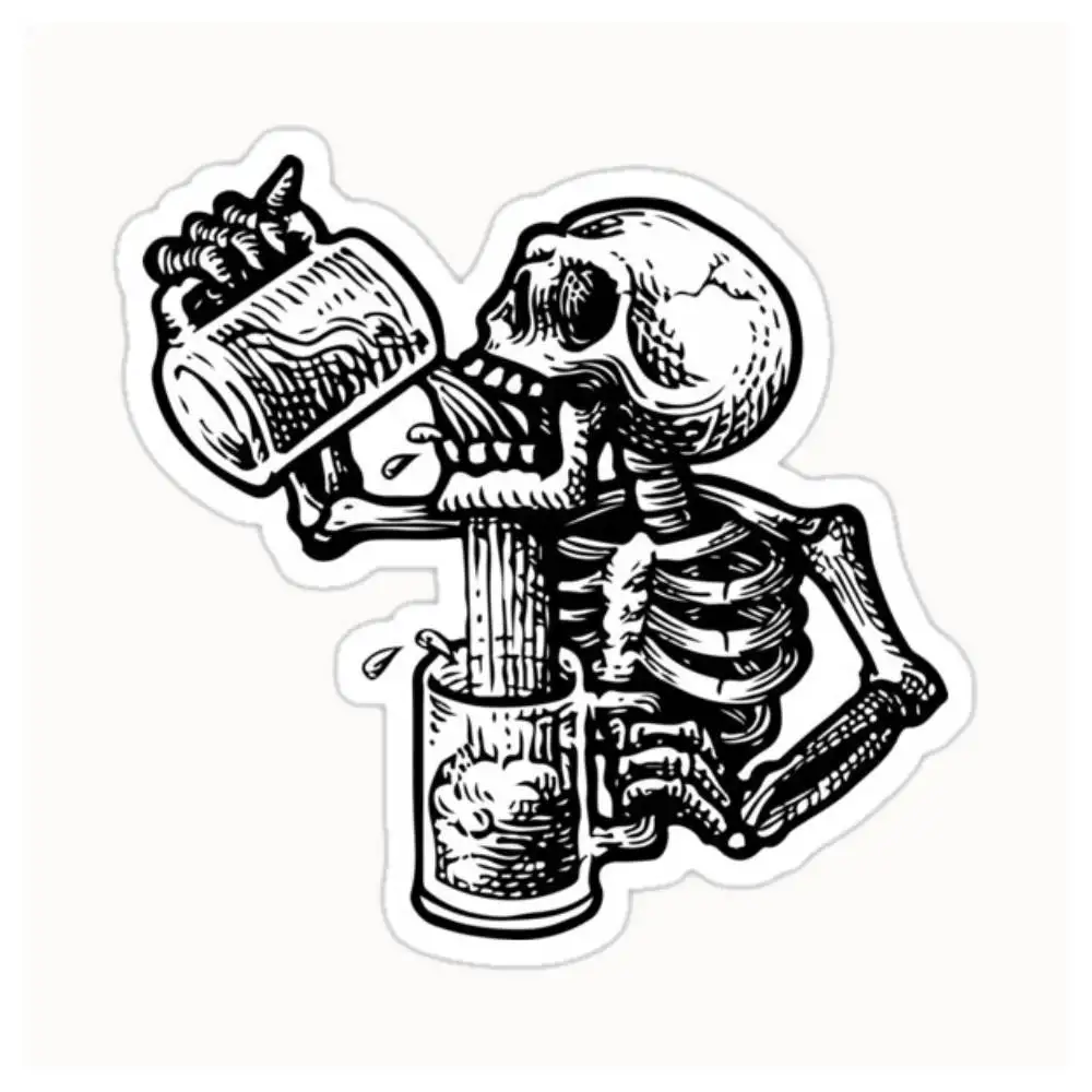 Drunk Skull Waterproof Stickers For Decorating Car Windows Motorcycles And Computers.