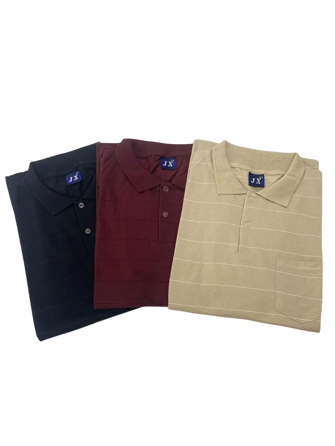 3 Pieces Men's KIT-Beige, Wine and Black Striped Polo