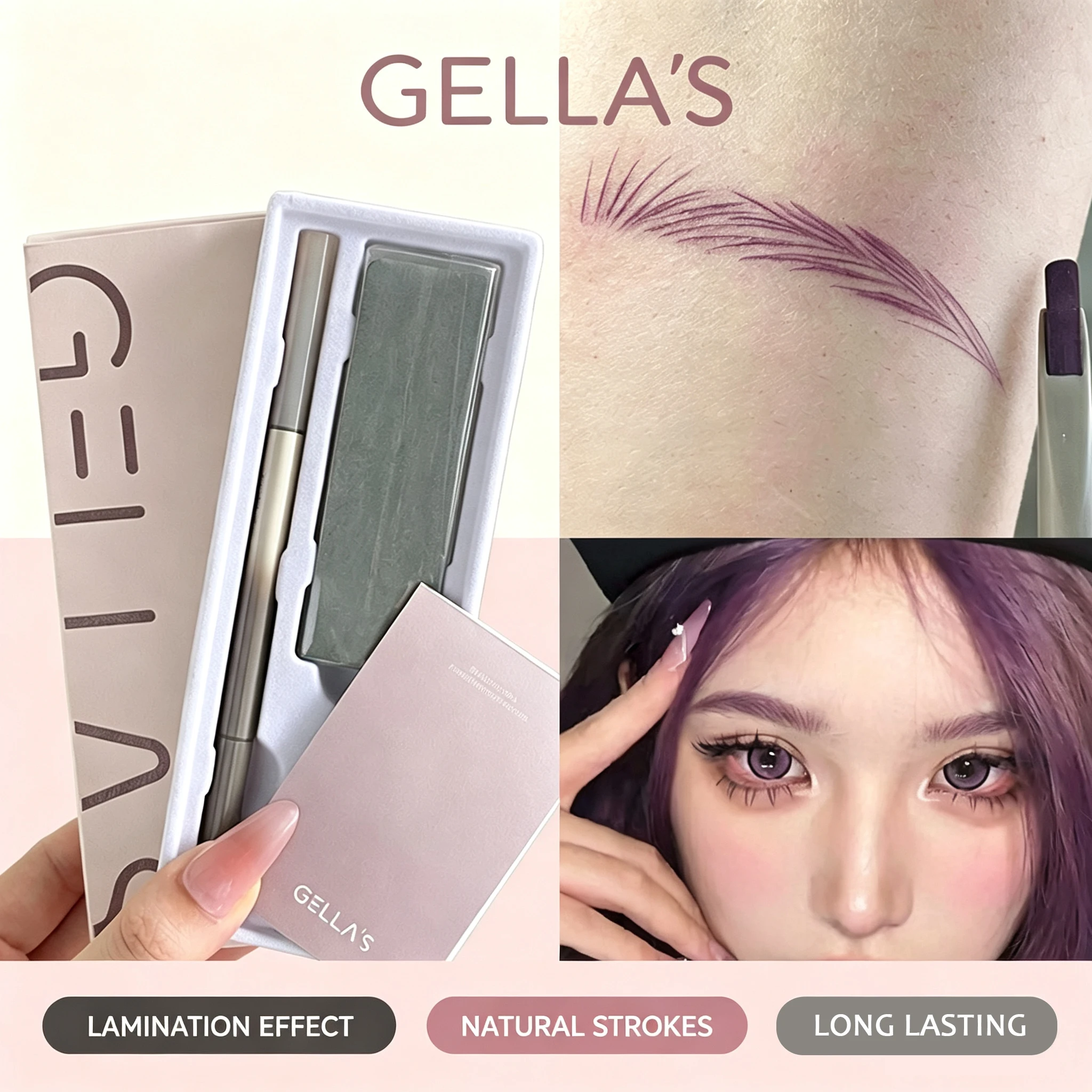 Eyebrow Pomade Pencil - ดินสอเขียนคิ้วแบบใบมีดบางเฉียบของ Gella พร้อมที่ตัดอัตโนมัติ ดินสอเขียนคิ้วทรงสวย ติดทนนาน คิ้วธรรมชาติ