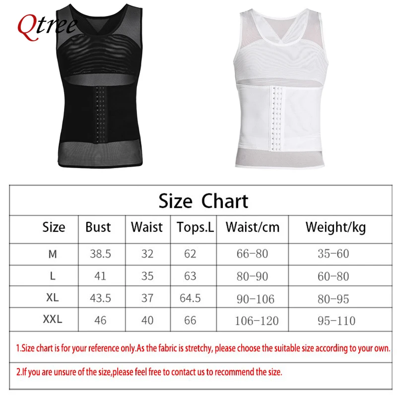 Qtree Mens Compression Slimming Body Shaper Vest Hooks Sleeveless Undershirt Weight Loss Tummy Control Waist Trainer Corset