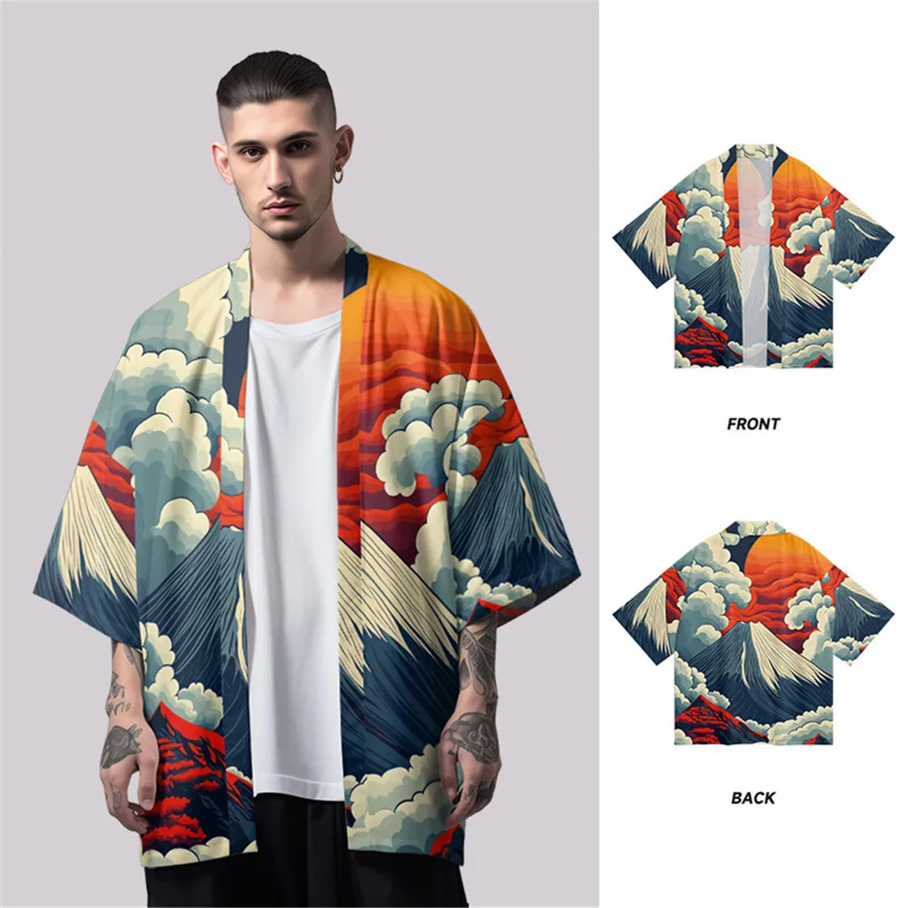 

Japanese Style Cartoon Print Kimono Fashion Casual Cardigan Yukata Summer Beach Men Women Traditional Haori