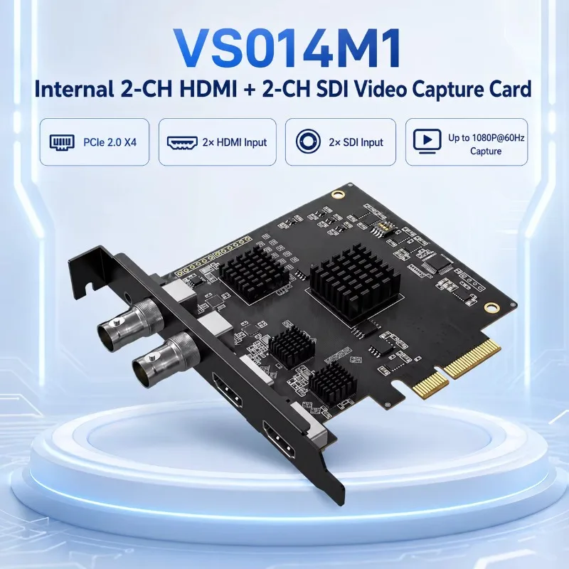 PCIe2.0 X4 2HDMI+2SDI Hybrid Capture Card 4K60 HDMI &1080P60 SDI with 3.5mm Line-in YUY2 Multi Mode PCI Capture Card