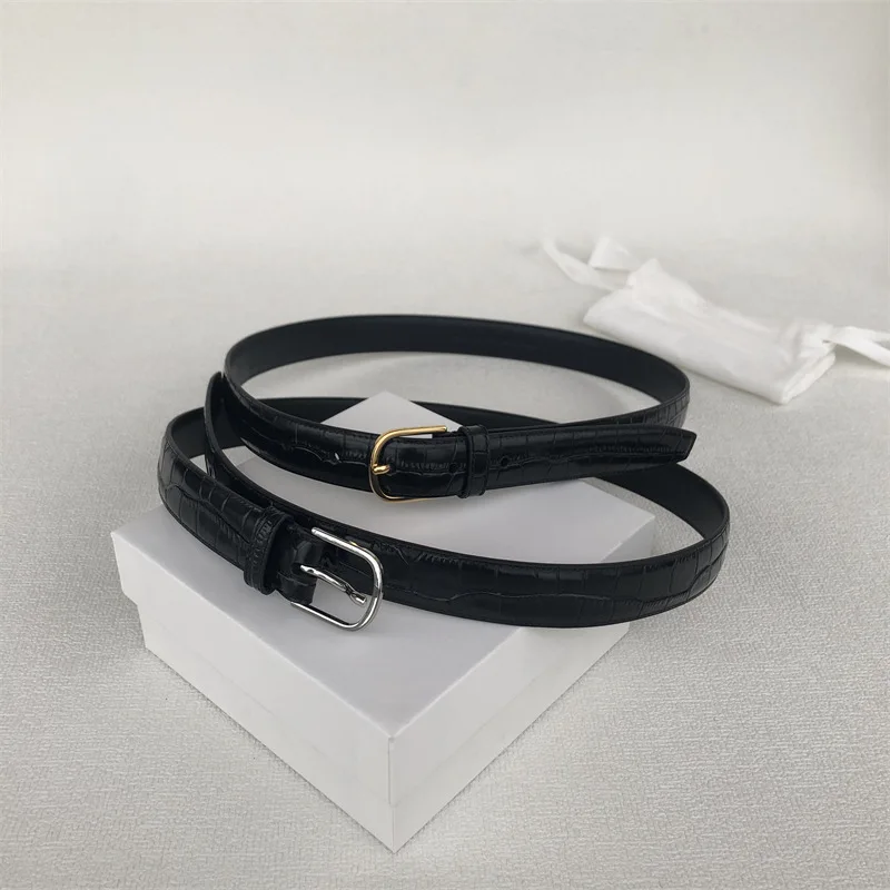 2.5cm Women Toteme Style Croc Pattern Leather Belt Slim Pin Buckle Waist Strap Minimalist Decorative Waistband For Dress Jeans