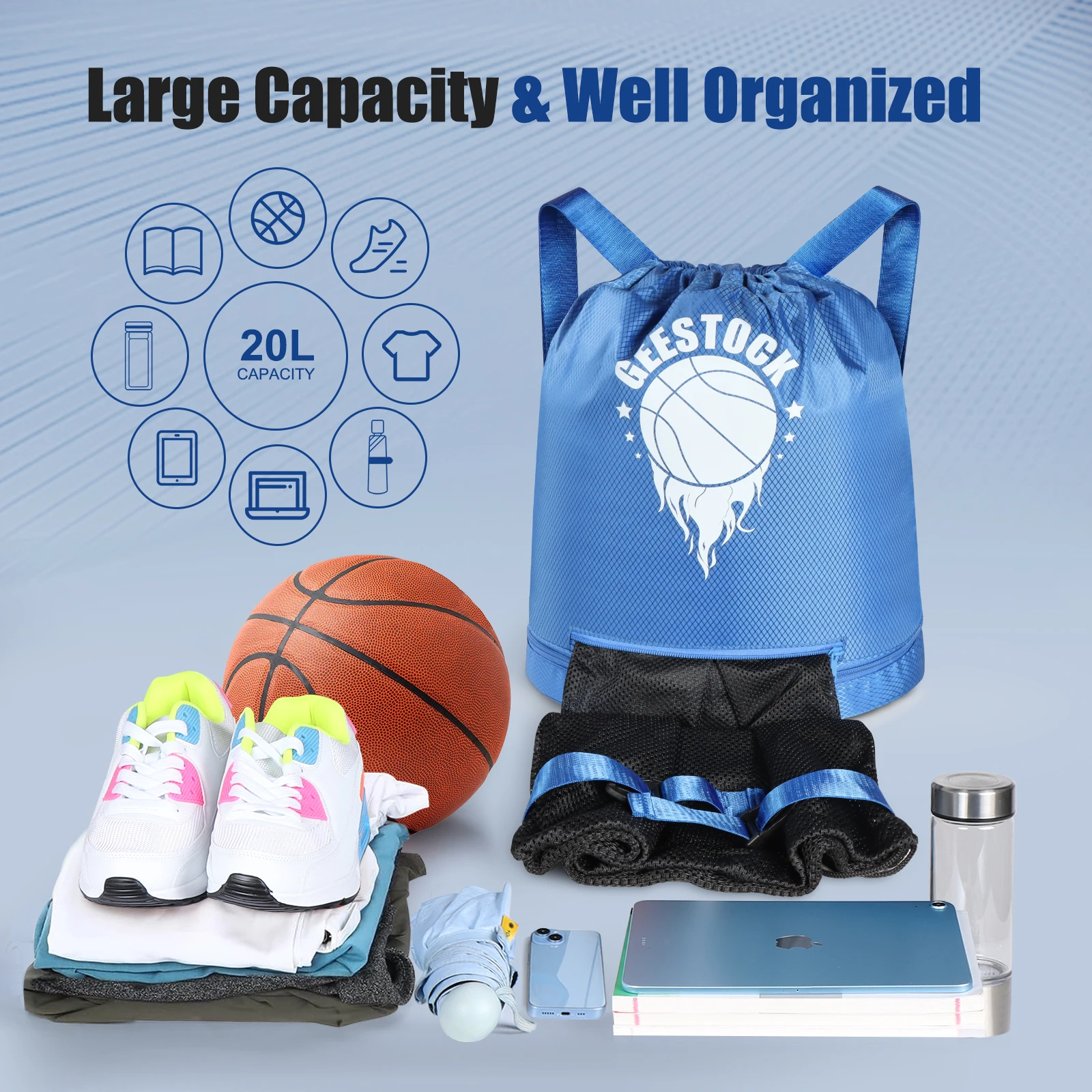 Tas Olahraga Gym Fitness Yoga dengan Kantong Sepatu dan Kantong Anti Air untuk Sepak Bola, Bola Basket, Perjalanan Luar Ruangan, Tas Olahraga Hiking, Mendaki