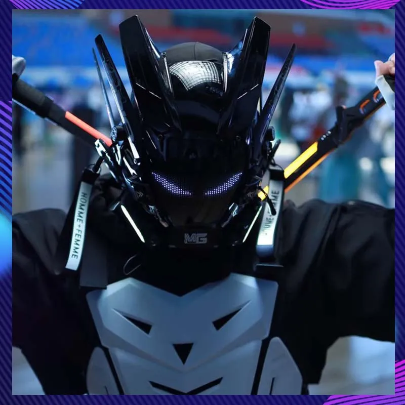 Sci-Fi Mech Warrior Mask MG Series Cosplay With Screen Support App Control Halloween Party Coser Prop Gift Cyber Punk Mask